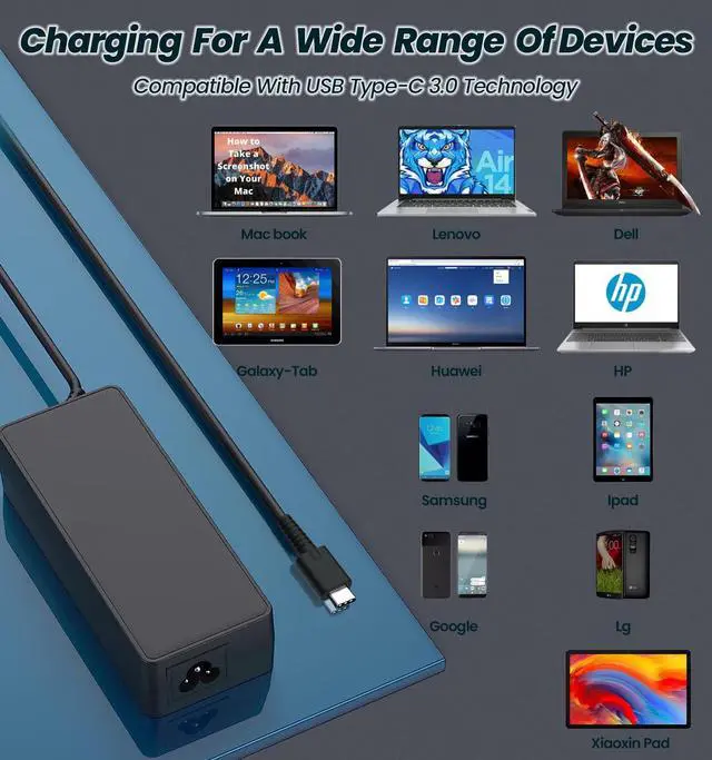 Alt view image 2 of 5 - 100W USB-C Laptop Charger for Dell - Fit for Dell Pro Rugged 13 14 16 Premium Plus 2-in-1 RB14250 PC14250 PC14255 PC16250 PB14250 PB14255 PB16250 PA13250 PA14250 DB04250 DB06250 DB16250 Power Supply