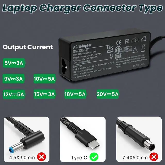 Alt view image 5 of 5 - 100W USB-C Laptop Charger for Dell - Fit for Dell Pro Rugged 13 14 16 Premium Plus 2-in-1 RB14250 PC14250 PC14255 PC16250 PB14250 PB14255 PB16250 PA13250 PA14250 DB04250 DB06250 DB16250 Power Supply