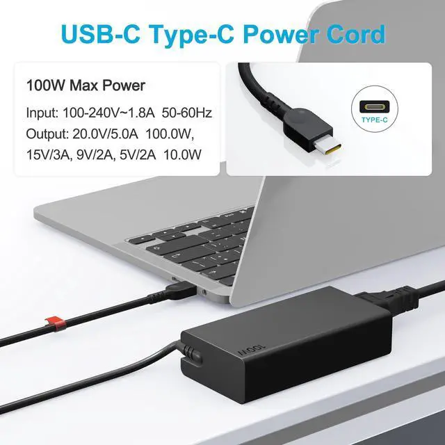 Alt view image 2 of 5 - 100W USB C Charger for Lenovo Yoga 9i Yoga Pro 7 Yoga Slim 6i 7 Pro, Thinkpad 14+/16+/14P/S2, Ideapad Slim 5/Ideapad 13'' ADL100YLC3A Lenovo Laptop Charger USB C