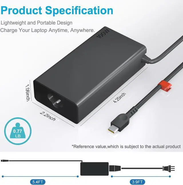 Alt view image 5 of 5 - 100W USB C Charger for Lenovo Yoga 9i Yoga Pro 7 Yoga Slim 6i 7 Pro, Thinkpad 14+/16+/14P/S2, Ideapad Slim 5/Ideapad 13'' ADL100YLC3A Lenovo Laptop Charger USB C