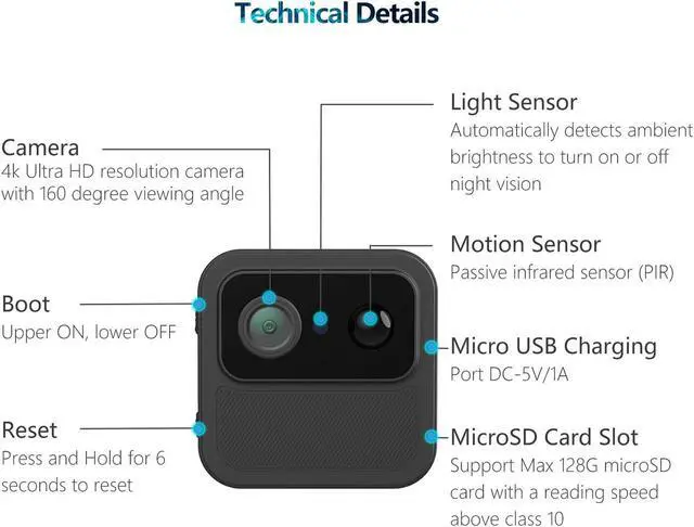 Alt view image 4 of 5 - WiFi Spy Hidden Camera Mini Wireless Portable Nanny Cam, Home Security Camera with Night Vision, Motion Detection, Phone APP, for Home Apartment Car Office