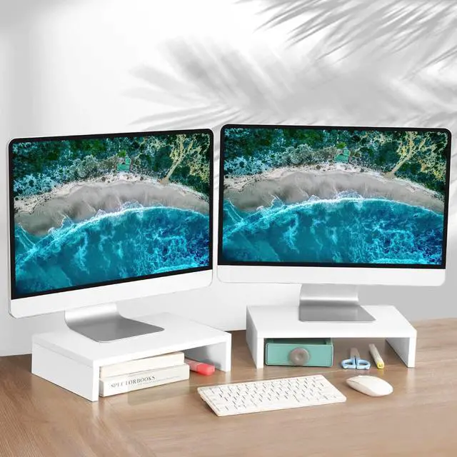 Alt view image 2 of 5 - TEAMIX White Monitor Stand Riser - 2 Pack, Wood 2 Tier Adjustable Dual Monitor Riser for Laptop/PC Computer Stand for Desk