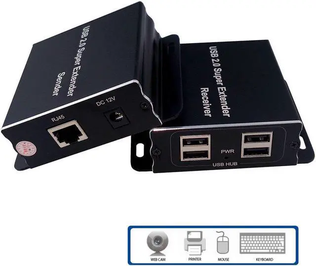 Main image of E-SDS USB Extender Over Cat5E/6 up to 196ft, USB2.0 Over Cat6 Cat5E Extender with 4 USB 2.0 Ports, Plug and Play, No Driver Needed Support All Operating System, Two Web Cameras Work Synchronously