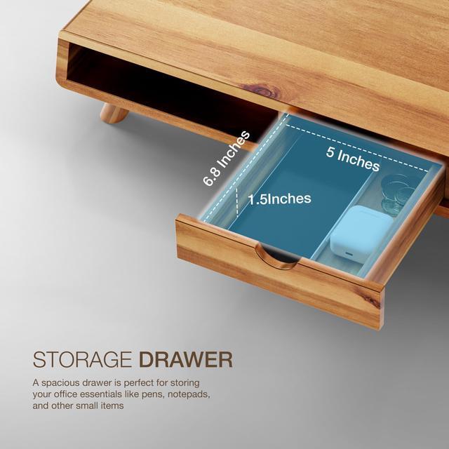 Alt view image 3 of 5 - TINAMO Acacia Wood Monitor Stand with Drawer - Wooden Monitor Riser for Desk - Computer Monitor Stand for Desk - Multi-Purpose Desktop Storage Stand for Computer; Laptop; Printer; TV - 24.4 " x 8" x 5