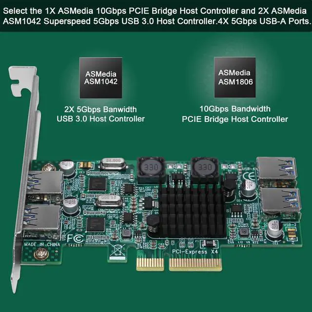 Alt view image 2 of 5 - FebSmart 4-Ports Superspeed 5Gbps PCIE USB 3.0 Expansion Card for Windows and Linux Desktop PCs, 2X Dedicated 5Gbps Channels 10Gbps Bandwidth, Built in FebSmart Self-Powered Technology (FS-2C-U4-Pro)