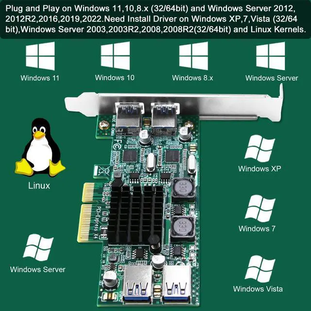 Alt view image 5 of 5 - FebSmart 4-Ports Superspeed 5Gbps PCIE USB 3.0 Expansion Card for Windows and Linux Desktop PCs, 2X Dedicated 5Gbps Channels 10Gbps Bandwidth, Built in FebSmart Self-Powered Technology (FS-2C-U4-Pro)