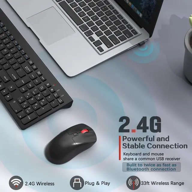 Alt view image 2 of 5 - Wireless Keyboard and Mouse Combo,Quiet Click,Full Size Design with Number Pad,Ergonomic Mouse with 5 DPI,Sleep Mode-2.4G Silent Portable Cordless Combo for Laptop/PC/Computer/Mac(Black)