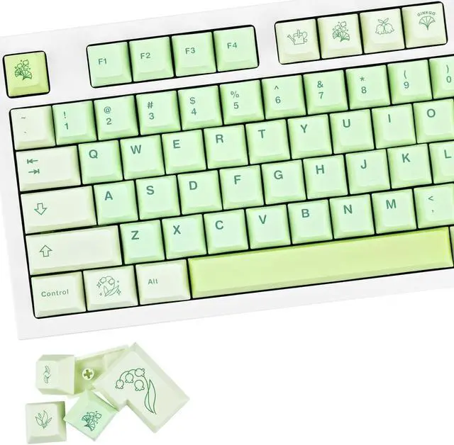 Main image of GEKUCAP 143 Keys Green Custom Keycaps, Ginkgo Botanical Keycaps Cherry Profile, PBT Dye Sublimation Keycap Set for Cherry Gateron MX Switches Mechanical Keyboards