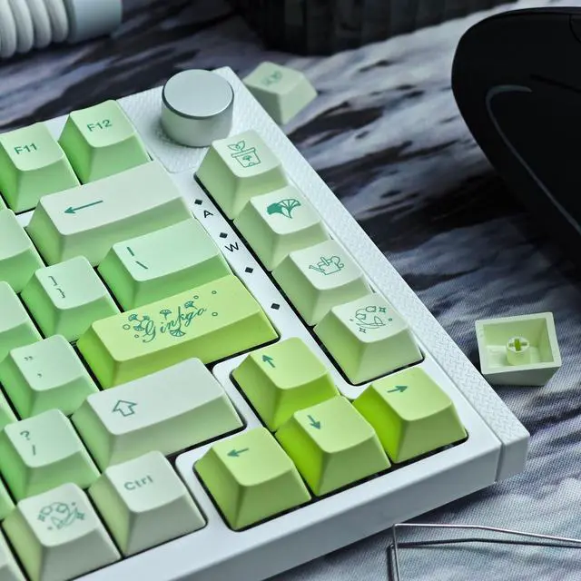 Alt view image 5 of 5 - GEKUCAP 143 Keys Green Custom Keycaps, Ginkgo Botanical Keycaps Cherry Profile, PBT Dye Sublimation Keycap Set for Cherry Gateron MX Switches Mechanical Keyboards