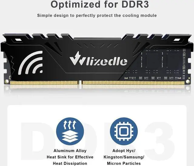 Alt view image 3 of 5 - Wlizedle DDR3 RAM 16GB Kit (2x8GB) 1333MHz CL9 UDIMM, Desktop Memory Module PC3-10600 240-Pin 1.5V 2Rx8 Dual Rank Non-ECC Unbuffered PC Computer RAM Stick Upgrade - Black