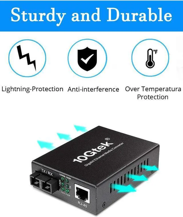 Alt view image 5 of 5 - Fiber to Ethernet Media Converter, Gigabit Single Mode Dual SC Converter, Built-in Fiber Module up to 20km, Dual SC to 10/100/1000M RJ45, SMF, 1310nm
