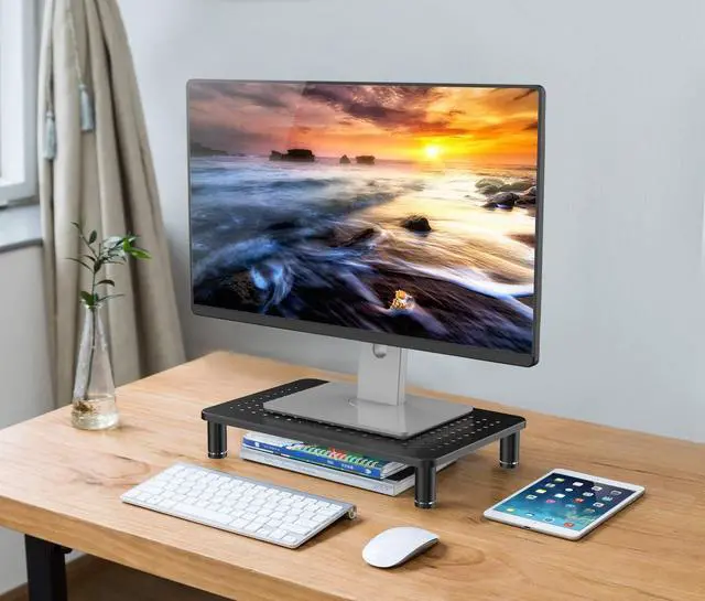 Alt view image 2 of 5 - Husky Mounts Monitor Riser Laptop Stand, Adjustable Legs, Stackable, 14.5" x 9.25" x 3.25" Max Height, Matte Black Steel, 1 Stand