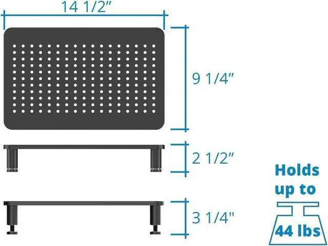Alt view image 3 of 5 - Husky Mounts Monitor Riser Laptop Stand, Adjustable Legs, Stackable, 14.5" x 9.25" x 3.25" Max Height, Matte Black Steel, 1 Stand