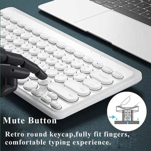 Alt view image 4 of 5 - Compact Keyboard MouseCombo,JieruiDeng 79-Key Retro Mini Cute Computer Keyboard 2.4G USB Wireless and Silent Mice Set for Laptop Desktop PC iPad (White)