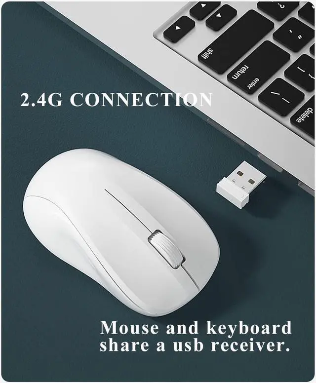 Alt view image 5 of 5 - Compact Keyboard MouseCombo,JieruiDeng 79-Key Retro Mini Cute Computer Keyboard 2.4G USB Wireless and Silent Mice Set for Laptop Desktop PC iPad (White)
