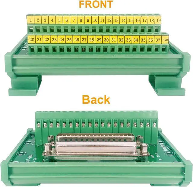 Alt view image 3 of 5 - Jienk DB37 Male/Female D-SUB Din Rail Mount Interface Module, RS232 D-SUB Serial to 37-pin Port Terminal D-sub Terminal Block Breakout Board