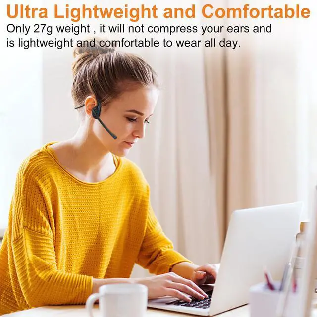 Alt view image 3 of 5 - Golvery Latest Bluetooth 5.3 Headset w/DSP Noise Canceling Boom Microphone & Mute for Cellphone, Lightweight Comfort Open Ear Wireless Headphones for PC Laptop Office Meeting Home Working, 10H