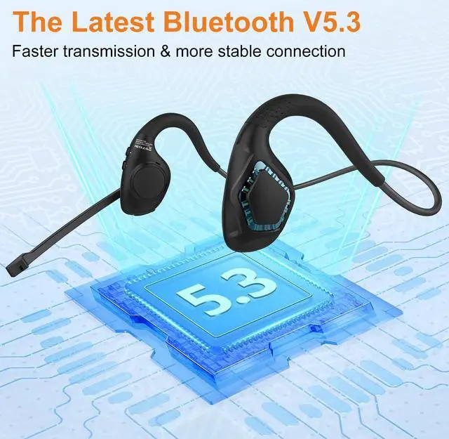 Alt view image 5 of 5 - Golvery Latest Bluetooth 5.3 Headset w/DSP Noise Canceling Boom Microphone & Mute for Cellphone, Lightweight Comfort Open Ear Wireless Headphones for PC Laptop Office Meeting Home Working, 10H