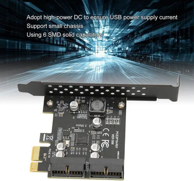 Alt view image 4 of 5 - PCIE to USB 3.2 Expansion Card, 5Gbps High Speed USB Riser Card Dual Port USB3.2 GEN1 PCI Express Card 19 Pin Header for Type C Front Panel Mount Adapter(Black)