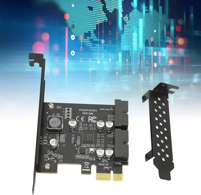 Alt view image 2 of 5 - PCIE to USB 3.2 Expansion Card, 5Gbps High Speed USB Riser Card Dual Port USB3.2 GEN1 PCI Express Card 19 Pin Header for Type C Front Panel Mount Adapter(Black)