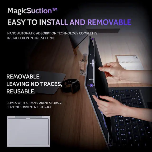 Alt view image 2 of 5 - Peslv Privacy Screen for 15 Inch Surface Laptop 6/5/4/3/2/1, MagicSuction(tm) Removable Anti Spy Black Protector, Glare Blue Light Filter for Microsoft Laptop Computer Monitor