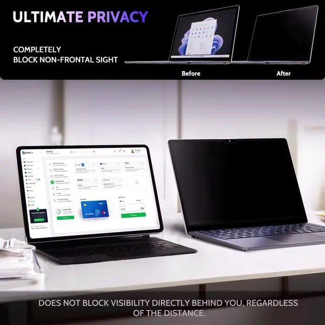 Alt view image 4 of 5 - Peslv Privacy Screen for 15 Inch Surface Laptop 6/5/4/3/2/1, MagicSuction(tm) Removable Anti Spy Black Protector, Glare Blue Light Filter for Microsoft Laptop Computer Monitor