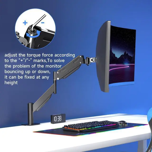 Alt view image 5 of 5 - Pholiten Premium Aluminum Heavy Duty Monitor Arm,Ultrawide Monitor Arm,Full Motion Single Computer Mount for Computer Screens up to 43 inchs and 28.6lbs,Adjustable Clamp and Grommet Vesa Mount.