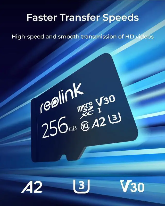 Alt view image 2 of 5 - REOLINK 256GB microSDXC Memory Card, Up to 100MB/s, 4K UHD, U3, A2, V30, Class 10, FAT32, Micro SD Card Fully Compatible with Reolink Security Camera, Reolink PoE/WiFi/Battery Doorbell.