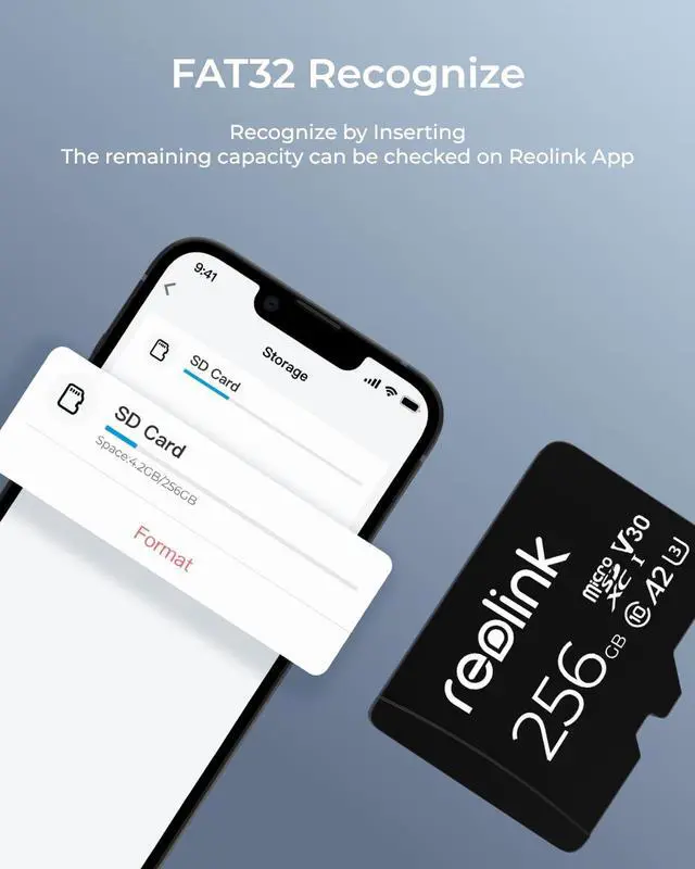 Alt view image 5 of 5 - REOLINK 256GB microSDXC Memory Card, Up to 100MB/s, 4K UHD, U3, A2, V30, Class 10, FAT32, Micro SD Card Fully Compatible with Reolink Security Camera, Reolink PoE/WiFi/Battery Doorbell.