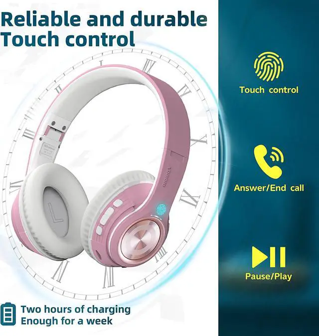Alt view image 3 of 5 - Riwbox TX8 Bluetooth Headphones, Over Ear Headphones, HiFi Stereo, with Touch Control and mic, Soft Earmuffs/Foldable/SD/TF, 40H Playtime, for Travel/TV/Music/OFC/Gym/Game