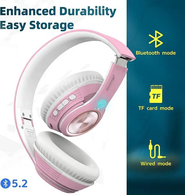 Alt view image 5 of 5 - Riwbox TX8 Bluetooth Headphones, Over Ear Headphones, HiFi Stereo, with Touch Control and mic, Soft Earmuffs/Foldable/SD/TF, 40H Playtime, for Travel/TV/Music/OFC/Gym/Game