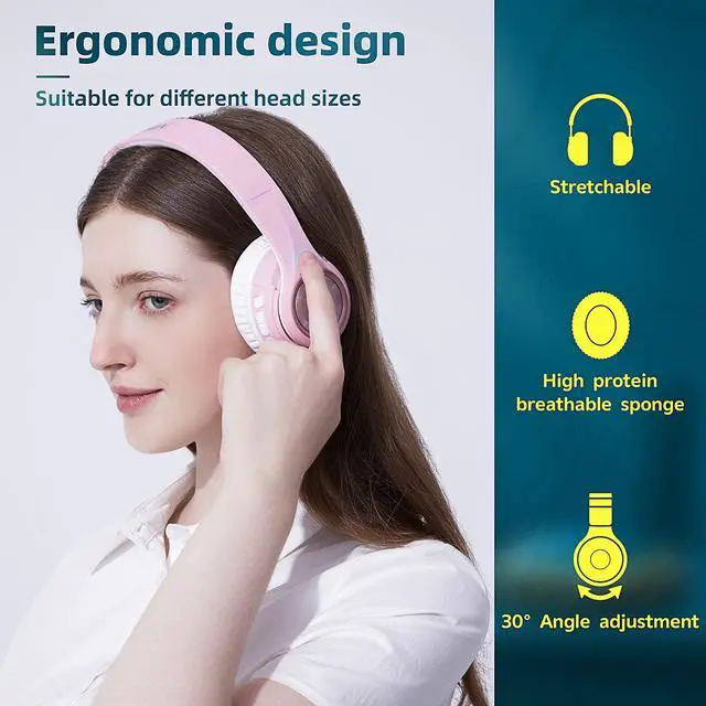 Alt view image 4 of 5 - Riwbox TX8 Bluetooth Headphones, Over Ear Headphones, HiFi Stereo, with Touch Control and mic, Soft Earmuffs/Foldable/SD/TF, 40H Playtime, for Travel/TV/Music/OFC/Gym/Game
