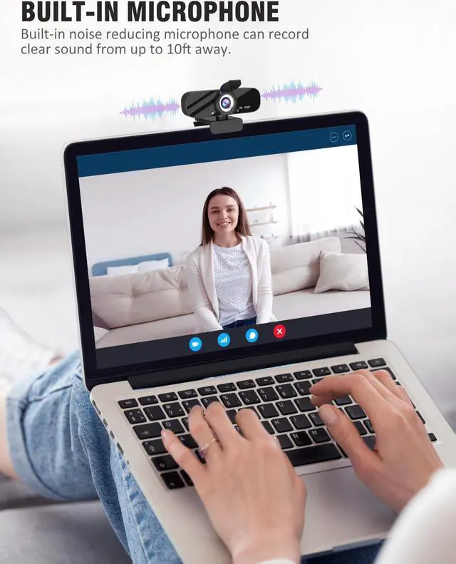 Alt view image 3 of 5 - Full HD Webcam with Built-in Microphone and Rotatable Tripod, 1080P Video and Wide Angle Camera, Privacy Cover, for Desktop PC or Laptop Computer