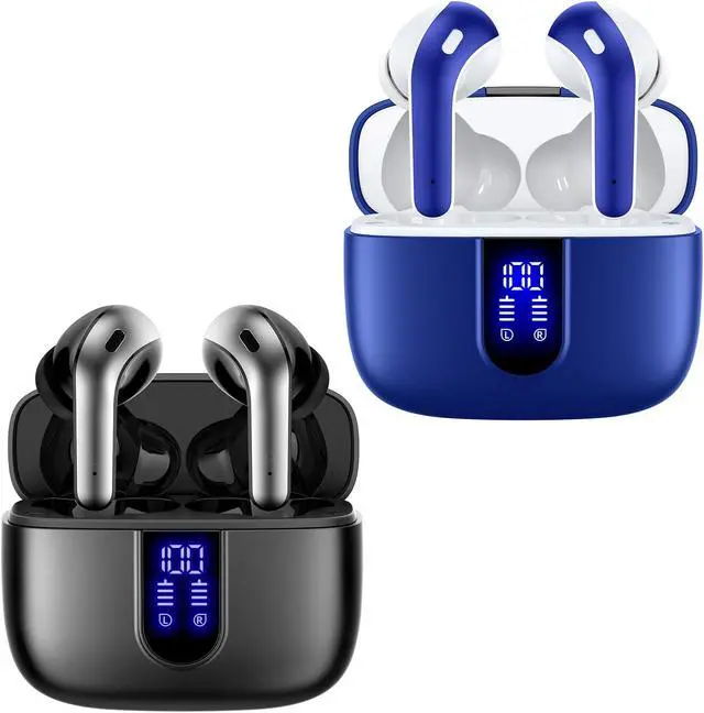 Main image of TAGRY 2 Sets X08 Black and Ocean Blue Bluetooth Headphones True Wireless Earbuds 60H Playback Ear Buds with Wireless Charging Case in-Ear Earbuds with Mic