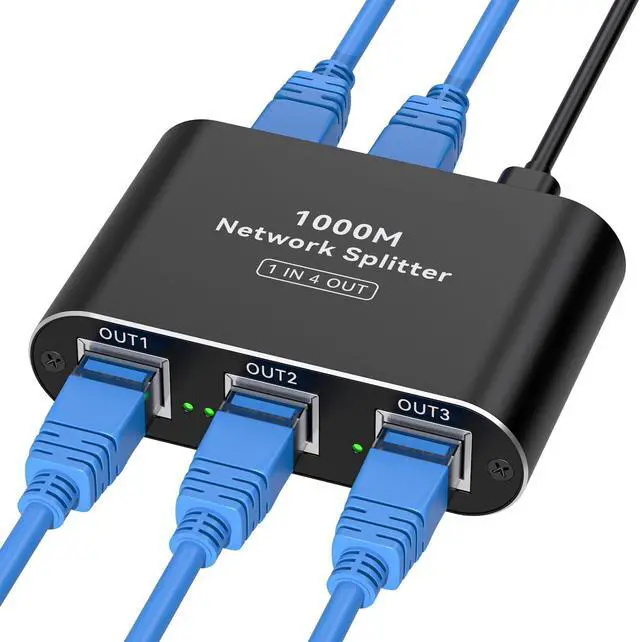 Main image of THXCDBID Ethernet Splitter 1 to 4 1000Mbps LAN Splitter Network Switch Ethernet Switch Suitable for Cat6/7/8 Cable with USB C Power