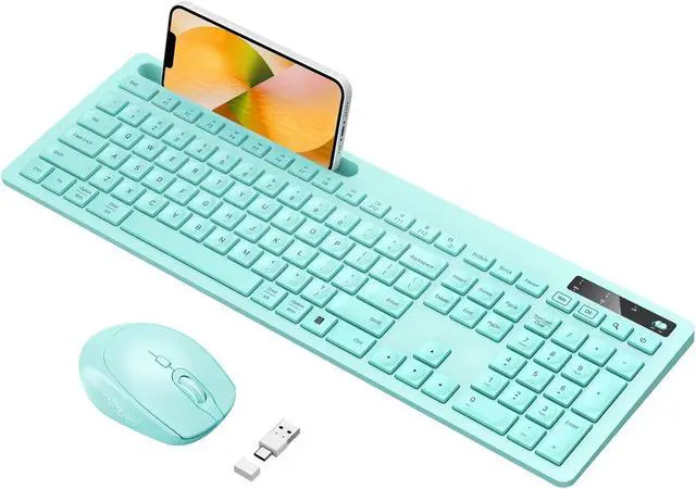 Main image of Vivefox Teal Wireless Keyboard with Phone Holder USB A & Type C Receiver Mint Keyboard and Mouse Compatible for Windows, Mac, MacBook/Air/Pro Computer, Green