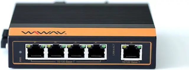 Alt view image 5 of 5 - WIWAV W1005-5FE-I 10/100Mbps Unmanaged 5-Port Industrial Ethernet Switches with DIN Rail/Wall-Mount (UL Listed, IP40, -40~85°C)