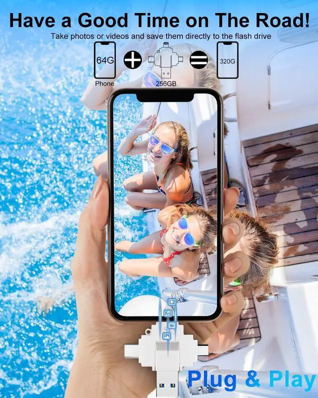 Alt view image 4 of 5 - MFi Certified 256GB Photo Stick for iPhone Flash Drive,4 in1 USB Memory Stick Flash Drives for iPhone/iPad/Android/PC/MAC, External USB C Storage for iPhone Vault/Photos/Videos/Contacts Backup