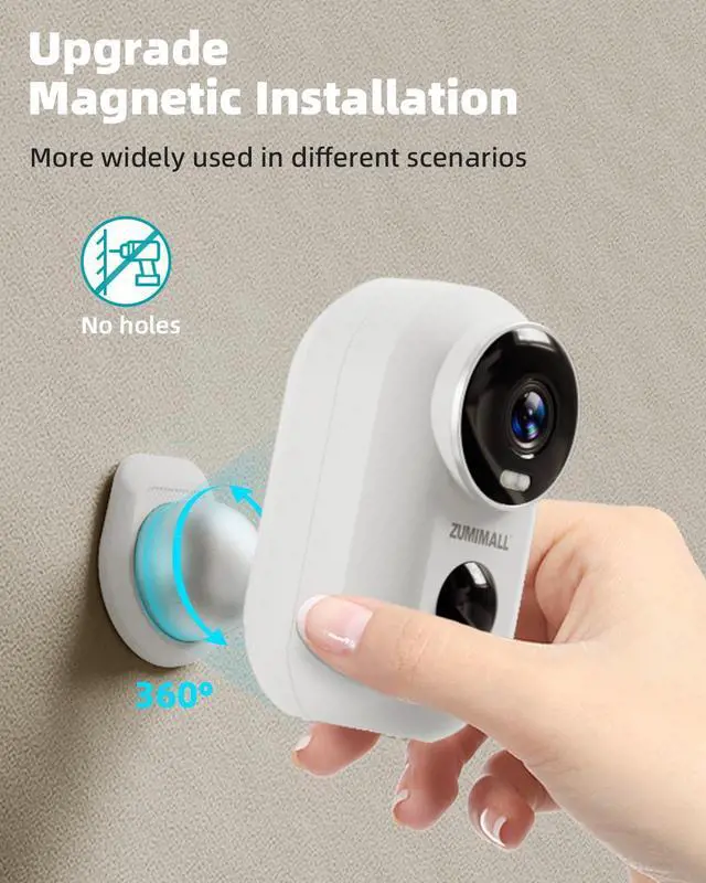 Alt view image 2 of 5 - ZUMIMALL Security Cameras Wireless Outdoor with Magnetic Mount, 2.4G WiFi Outdoor & Indoor Battery Powered Camera for Home Security, 2K Color Night Vision/Siren/AI Detection/Cloud/SD(Type C Port)