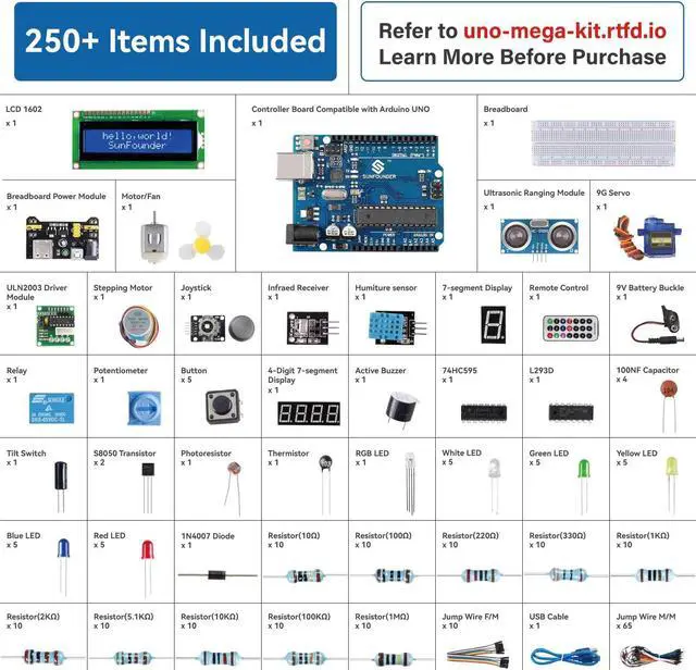Alt view image 2 of 5 - SunFounder Project Complete Starter kit Compatible with Arduino UNO R3 Arduino IDE/Scratch Coding with 42 Detailed Online Tutorials
