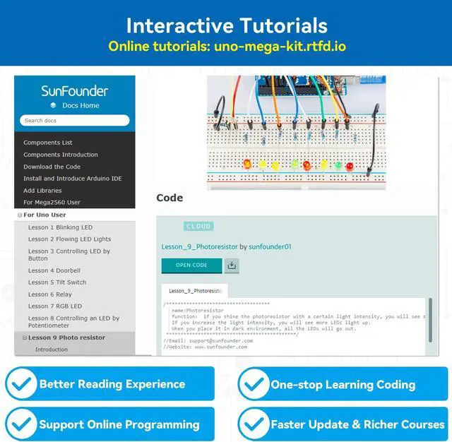Alt view image 3 of 5 - SunFounder Project Complete Starter kit Compatible with Arduino UNO R3 Arduino IDE/Scratch Coding with 42 Detailed Online Tutorials