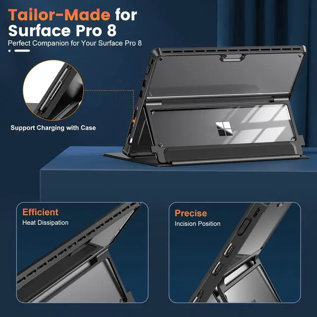 Alt view image 2 of 5 - INFILAND Microsoft Surface Pro 8 Case, Military-Grade Drop Protection, High Clarity Case + Leather Cover for 13" 2021 Tablet, Compatible With Type Cover Keyboard, Black