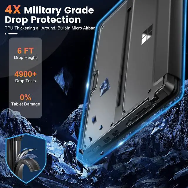 Alt view image 3 of 5 - INFILAND Microsoft Surface Pro 8 Case, Military-Grade Drop Protection, High Clarity Case + Leather Cover for 13" 2021 Tablet, Compatible With Type Cover Keyboard, Black