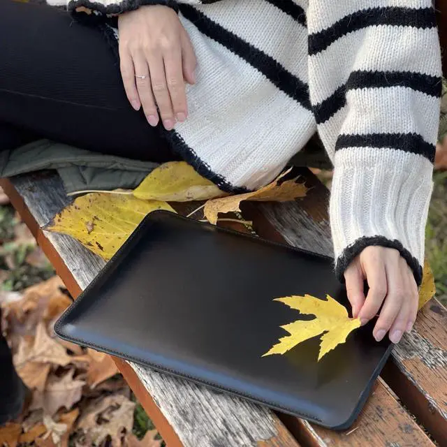 Alt view image 2 of 5 - Genuine Leather MacBook Air Case 13.6 for All 13 Inch Macbooks 2018-2023 MacBook Pro M1/A2338 A2251 A2289 2016-2021, Black Vertical