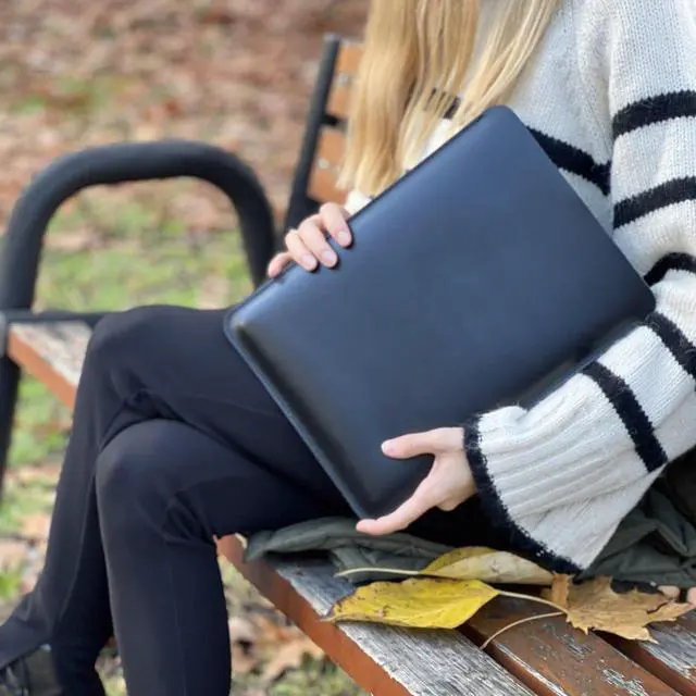 Alt view image 4 of 5 - Genuine Leather MacBook Air Case 13.6 for All 13 Inch Macbooks 2018-2023 MacBook Pro M1/A2338 A2251 A2289 2016-2021, Black Vertical