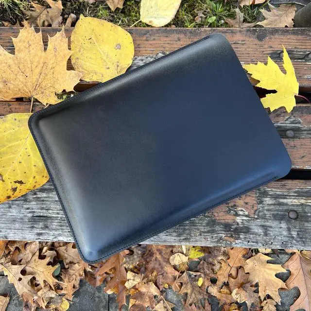 Alt view image 3 of 5 - Genuine Leather MacBook Air Case 13.6 for All 13 Inch Macbooks 2018-2023 MacBook Pro M1/A2338 A2251 A2289 2016-2021, Black Vertical