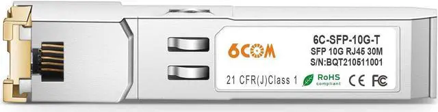 Alt view image 2 of 5 - 6COM 1Pack 10GBase-T SFP+ Transceiver, 10G SFP+ to RJ45 Copper Module, Compatible for Cisco SFP-10G-T-S, Ubiquiti UF-RJ45-10G, Fortinet, Netgear,Mikrotik, TP-Link(CAT.6a/7, 30m/98.4ft)