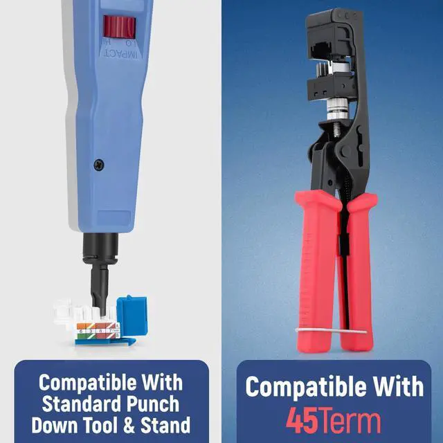 Alt view image 5 of 5 - Everest 45deg Angled RJ45 Cat6A Keystone Jacks 20-Pack in Blue - Slim Profile Female RJ45 Connectors - Cat 6A Keystone Jack - Compatible with 45deg Angled Speed Termination Tool - 45Term (B0BL3GS7ZY)