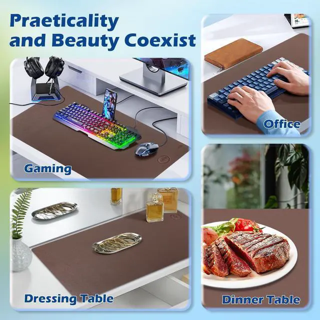 Alt view image 3 of 5 - Wireless Charging Desk Mat with Desk Pad for Desktop Charging Large Mouse Pad Waterproof Leather Computer Mat Mouse Pad Non-Slip Protector on Top of Desks for Keyboard and Mouse (brown-r, 36*17inch)