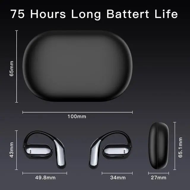 Alt view image 3 of 5 - Hsility Wireless Earbuds Bluetooth Earbuds Built-in Mic with Ear Hooks 50H Playtime Ear Buds LED Display Charging Case Waterproof Design for Running Fitness